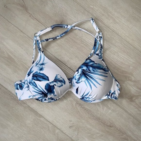 Azura Australia Bra Bikini Top Swimwear White Blue Tropical Floral Size 8 US - Picture 2 of 8